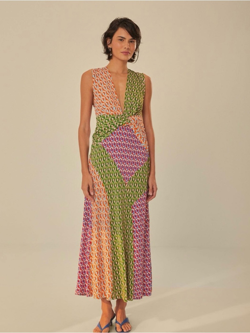 NWT! Farm Rio Cashew Knot Tie Maxi Dress